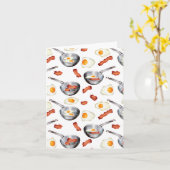 Waterverf Bacon & Eggs Ontbijt Voedingspatroon Kaart (Gele Bloem)