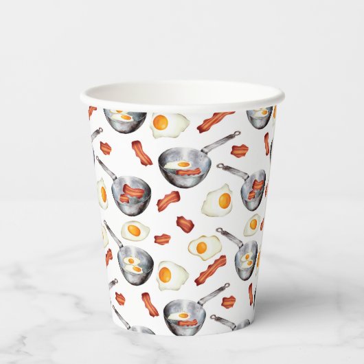 Waterverf Bacon & Eggs Ontbijt Voedingspatroon Papieren Bekers (Achterkant)