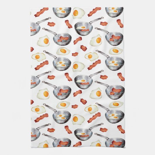 Waterverf Bacon & Eggs Ontbijt Voedingspatroon Theedoek (Verticaal)