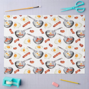 Waterverf Bacon & Eggs Ontbijt Voedingspatroon Tissuepapier