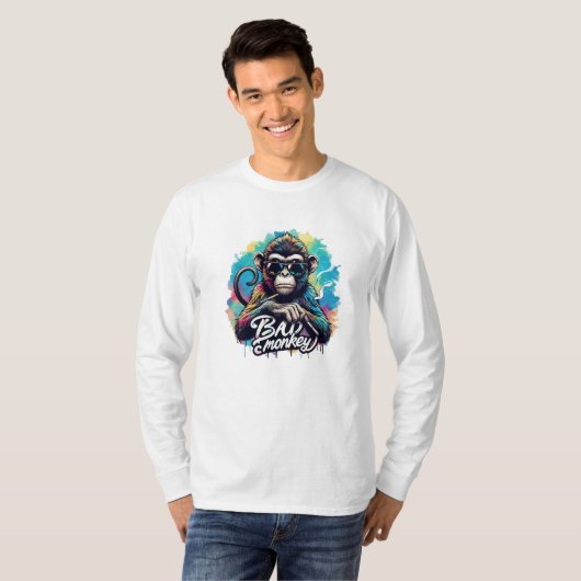Waterverf Bad Monkey T-shirt met lange mouwen (Voorkant volledig)