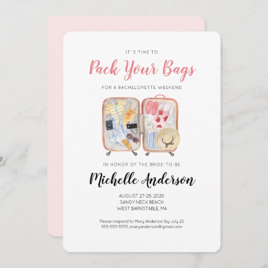 Waterverf Bagage Bachelorette Weekend Uitnodiging (Voorkant / Achterkant)