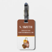 Waterverf Bagage, bruin, geel Initiaal van Kind Bagagelabel (Achterkant verticaal)