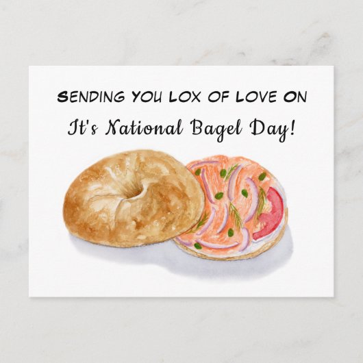 Waterverf bagels roken zalm nationale bagel dag briefkaart (Voorkant)