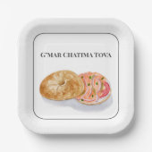 Waterverf Bagels Smoke Salmon G'mar Chatima Tova Papieren Bordje (Voorkant)