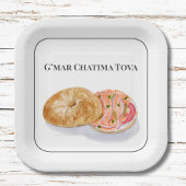 Waterverf Bagels Smoke Salmon G'mar Chatima Tova Papieren Bordje