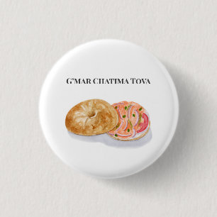 Waterverf Bagels Smoke Salmon G'mar Chatima Tova Ronde Button 3,2 Cm