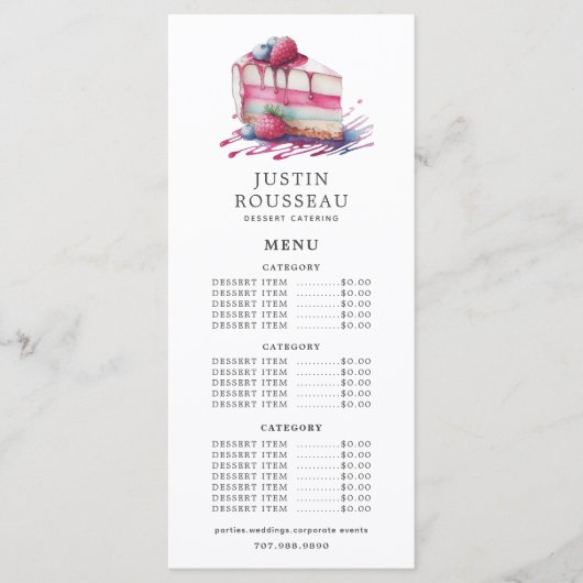 Waterverf Baker Bakery Pastry Chef Dessert Menu (Voorkant)