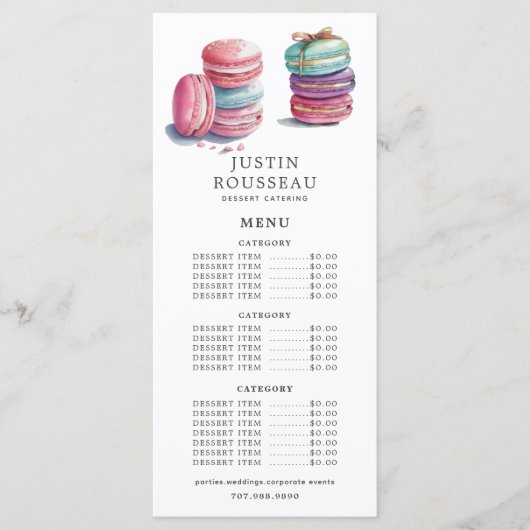 Waterverf Baker Bakery Pastry Chef Menu (Voorkant)