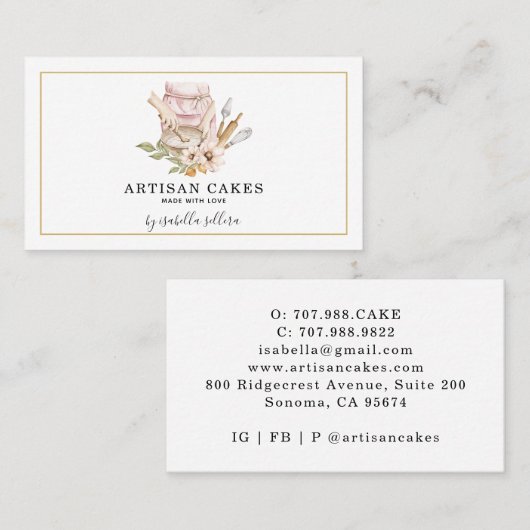 Waterverf Baker Cake Pastry Chef Visitekaartje (Voorkant / Achterkant)
