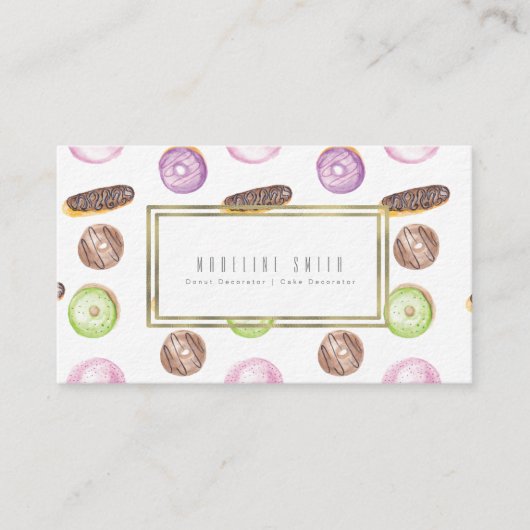 Waterverf Baker Donut Cake Decorator Visitekaartje (Voorkant)