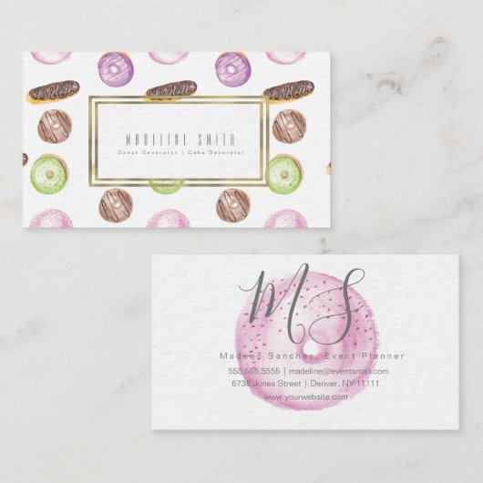 Waterverf Baker Donut Cake Decorator Visitekaartje (Voorkant / Achterkant)
