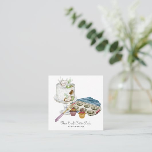 Waterverf Baker Pastry Chef Bked Good Tools Vierkante Visitekaartje (Staand voorkant)