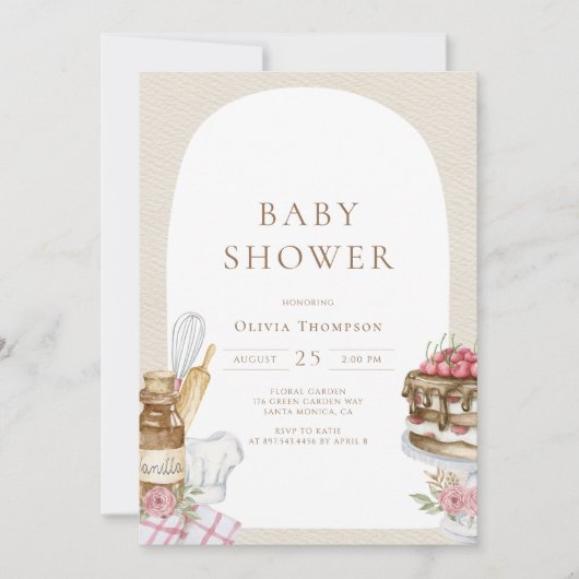 Waterverf Baking Girl Baby shower Kaart (Voorkant)