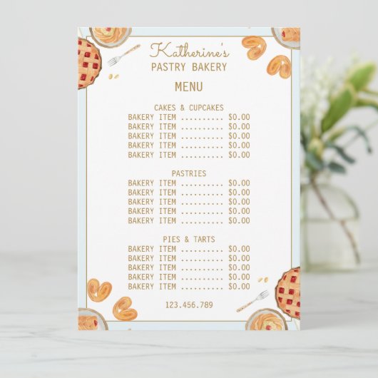 Waterverf Baking Pie en gebak Winkel Bakkerij Menu (Staand voorkant)