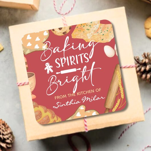 Waterverf Baking Spirits Bright Vakantie bakken Vierkante Sticker