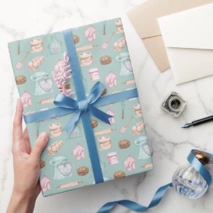 Waterverf bakken op Sage Green Cadeaupapier