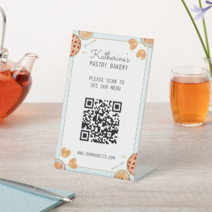 Waterverf Bakken Taart Deeg Bakkerij QR Code Menu Reclamebord Met Voetstuk