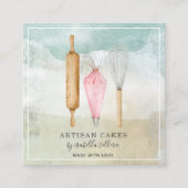 Waterverf bakker bakkerij gebak chef-kok gebruiksv vierkante visitekaartje (Voorkant)