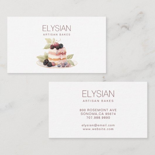 Waterverf Bakker Bakkerij Gebak Chef | Roze taart Visitekaartje (Voorkant / Achterkant)
