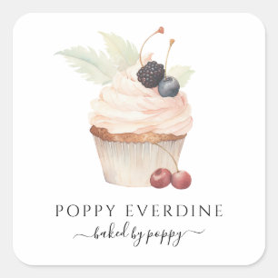 Waterverf Bakker Gebak Chef Cupcake Productlabel Vierkante Sticker