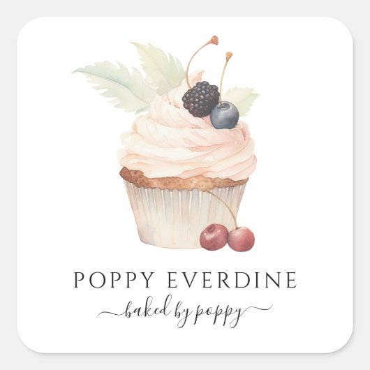 Waterverf Bakker Gebak Chef Cupcake Productlabel Vierkante Sticker (Voorkant)