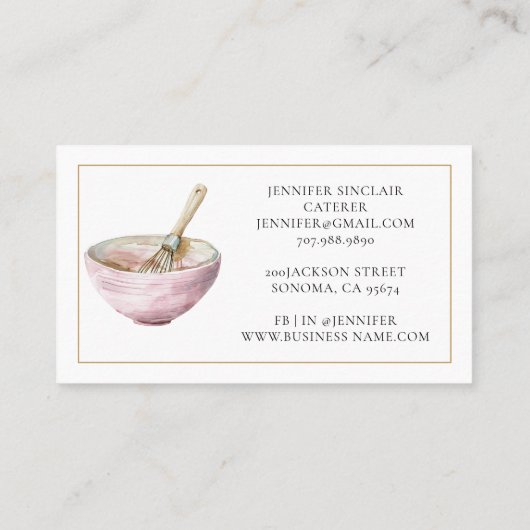 Waterverf Bakkerij Baker Pastry Chef Utensils Visitekaartje (Achterkant)