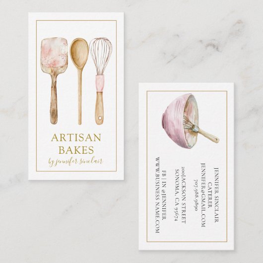Waterverf Bakkerij Baker Pastry Chef Utensils Visitekaartje (Voorkant / Achterkant)