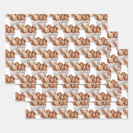 Waterverf bakkerij, brood, knuppels, handschilderi inpakpapier vel (Set)