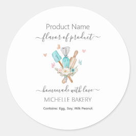 Waterverf Bakkerij gebruiksvoorwerpen Productnaam Ronde Sticker