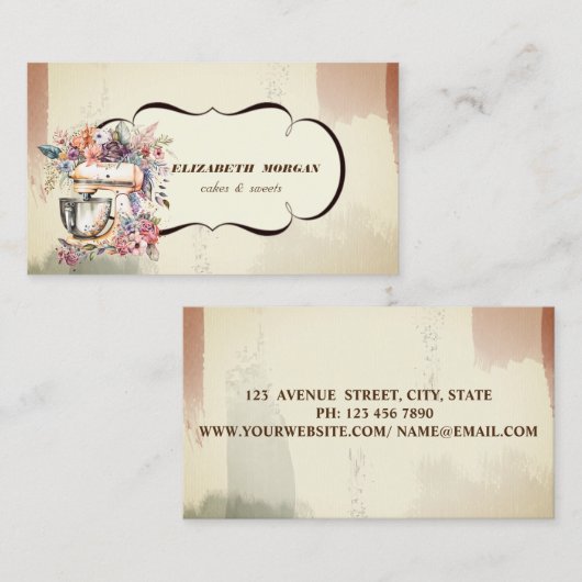 Waterverf bakkerij handgebak met handgereedschap visitekaartje (Voorkant / Achterkant)