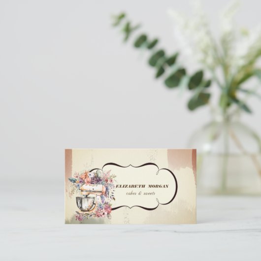 Waterverf bakkerij handgebak met handgereedschap visitekaartje (Staand voorkant)