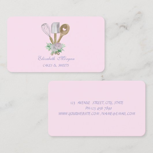 Waterverf bakkerij met handgereedschap visitekaartje (Voorkant / Achterkant)