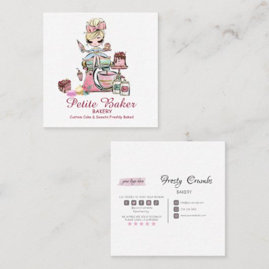 Waterverf bakkerij mixer banketbakkerskoeken squa vierkante visitekaartje (Voorkant / Achterkant)