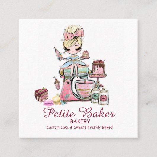 Waterverf bakkerij mixer banketbakkerskoeken squa vierkante visitekaartje (Voorkant)