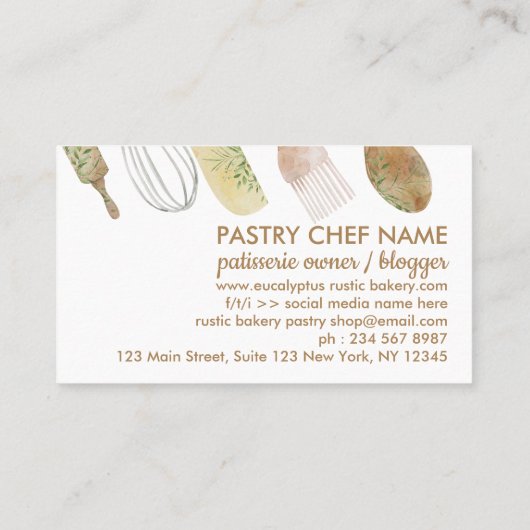 Waterverf Bakkerij Rustic Floral leuke chef-kok Visitekaartje (Achterkant)