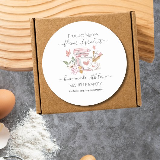 Waterverf Bakkerij stand mixer Productnaam Ronde Sticker