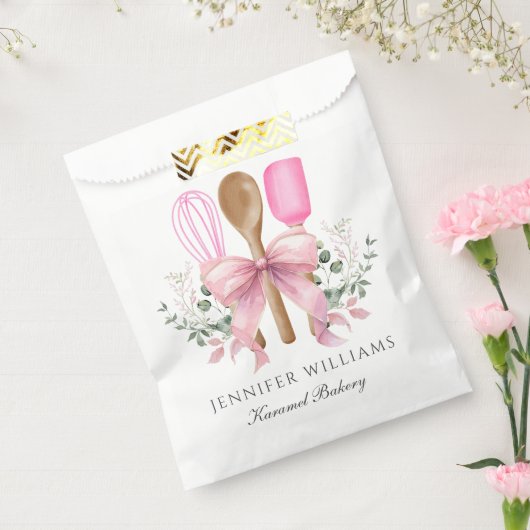 Waterverf Bakkerij Utensils Roze Bow Gepersonalise Bedankzakje (Gezegeld)