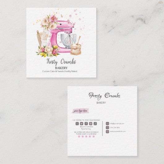 Waterverf bakkerijkdarm + bakkerij vierkante visitekaartje (Voorkant / Achterkant)