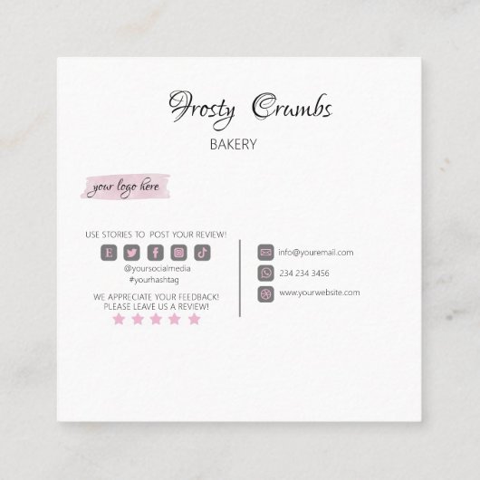 Waterverf bakkerijkdarm + bakkerij vierkante visitekaartje (Achterkant)