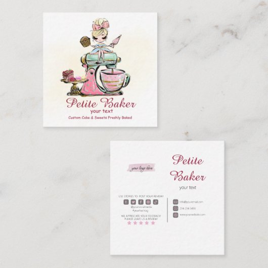 Waterverf bakkerijmixer banketbakkerskoeken vierkante visitekaartje (Voorkant / Achterkant)