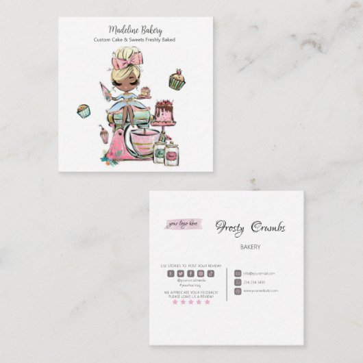 Waterverf bakkerijmixer banketbakkerskoeken vierkante visitekaartje (Voorkant / Achterkant)
