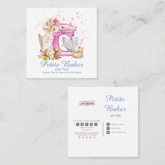 Waterverf bakkerijmixer banketbakkerskoeken vierkante visitekaartje (Voorkant / Achterkant)