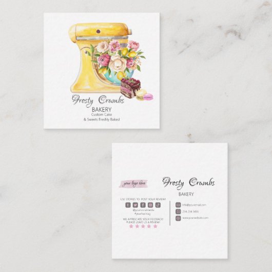 Waterverf bakkerijmixer banketbakkerskoeken vierkante visitekaartje (Voorkant / Achterkant)