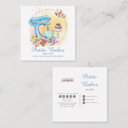 Waterverf bakkerijmixer banketbakkerskoeken vierkante visitekaartje (Voorkant / Achterkant)