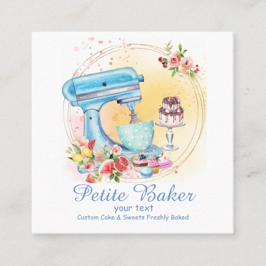 Waterverf bakkerijmixer banketbakkerskoeken vierkante visitekaartje (Voorkant)