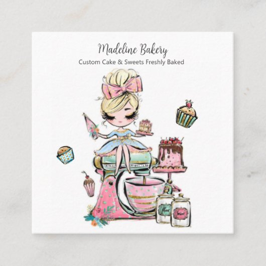 Waterverf bakkerijmixer banketbakkerskoeken vierkante visitekaartje (Voorkant)