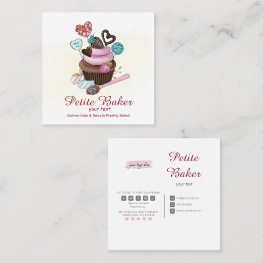 Waterverf bakkerijmixer banketbakkerswaren vierkante visitekaartje (Voorkant / Achterkant)