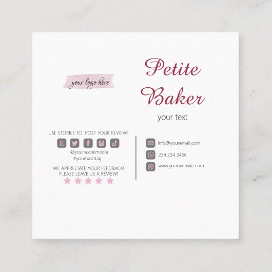 Waterverf bakkerijmixer banketbakkerswaren vierkante visitekaartje (Achterkant)