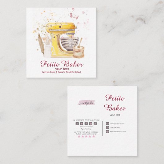 Waterverf bakkerijmixer banketbakkerswaren vierkante visitekaartje (Voorkant / Achterkant)